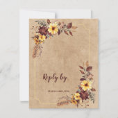Geel & Bourgondië Bloemen QR Code Fall Wedding RSVP Kaartje (Voorkant)
