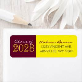 Geel & Bourgondische afstudeer retouradreslabels Etiket
