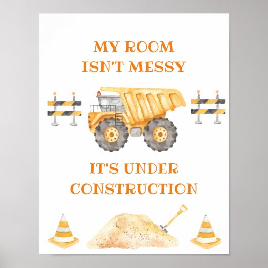 Geel Bouwauto Bord Poster (Voorkant)