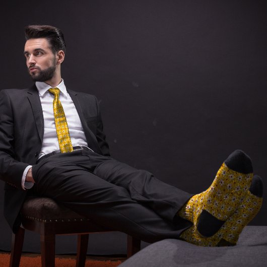 Geel Bowling Pin Bloem Patroon Stropdas