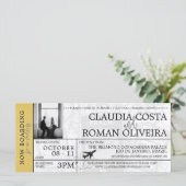 Geel Brazilië Bruiloft Boarding Pass Uitnodiging (Staand voorkant)