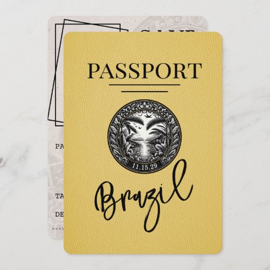 Geel Brazilië paspoort Bewaar de datum Save The Date (Voorkant / Achterkant)
