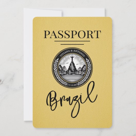 Geel Brazilië Paspoort Huwelijksuitnodiging Kaart (Achterkant)