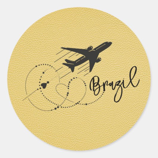 Geel Brazilië Paspoort Ronde Sticker (Voorkant)