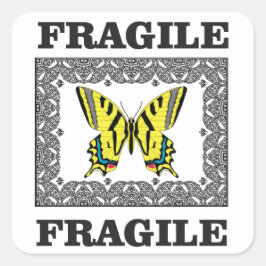 Geel breekbaar vierkante sticker