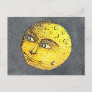 Geel Briefkaart Happy Moon Face