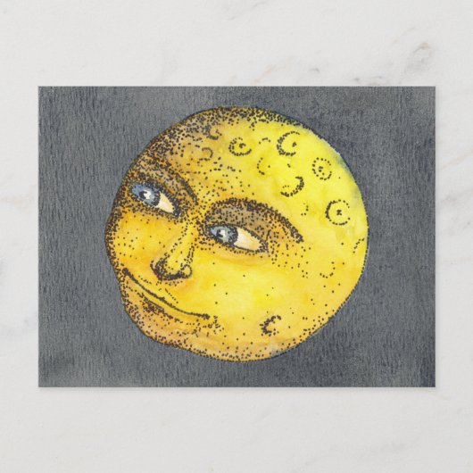 Geel Briefkaart Happy Moon Face (Voorkant)