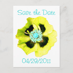 Geel briefkaart "Save the Date" wit