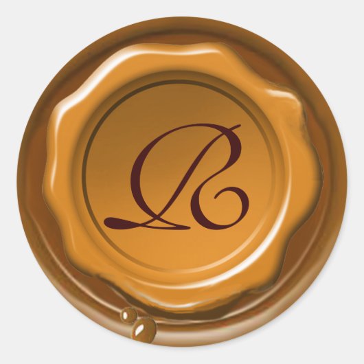 GEEL BROWN WAX SEAL Monogram Ronde Sticker (Voorkant)