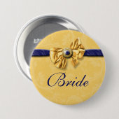 Geel bruids de partijhuwelijk van de marine ronde button 7,6 cm (Voorkant /achterkant)