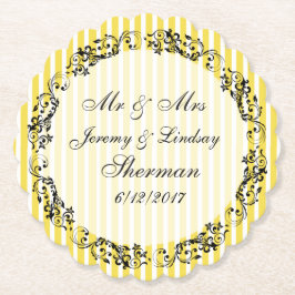 Geel Bruiloft Gepersonaliseerd Aangepast Papier On Kartonnen Onderzetters