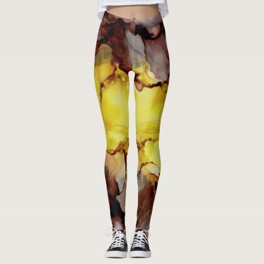 Geel & Bruin Abstracte Leggings (Voorkant)
