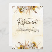 Geel Bruin Bloemen Pensioen Kaart (Voorkant / Achterkant)