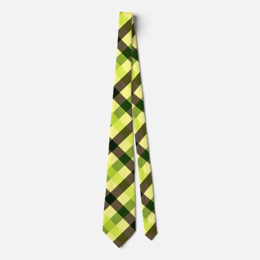 Geel, bruin en groen diagonaal gingham stropdas (Voorkant)