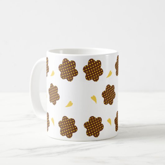 Geel bruin Floral Polka stip Mok (Voorkant links)