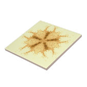 Geel bruin, geometrisch abstract kunstaardewerk tegeltje (Zijkant)