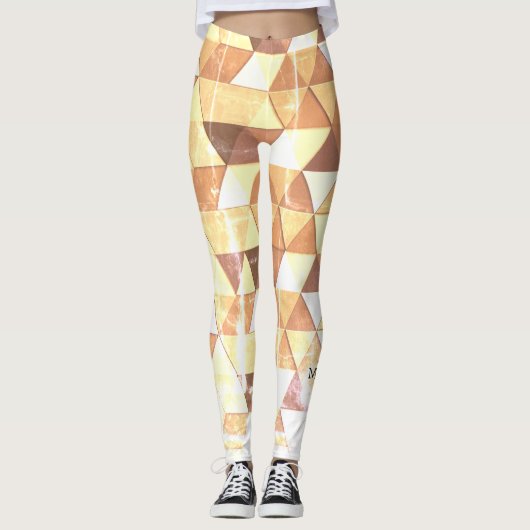  geel bruin geometrisch patroon Monogram Leggings (Voorkant)