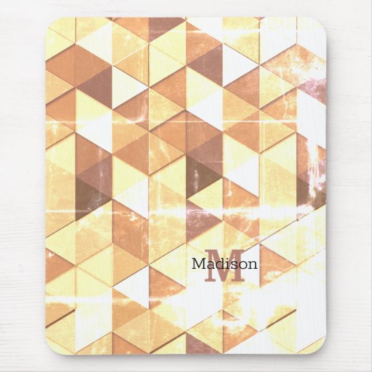  geel bruin geometrisch patroon Monogram Muismat (Voorkant)