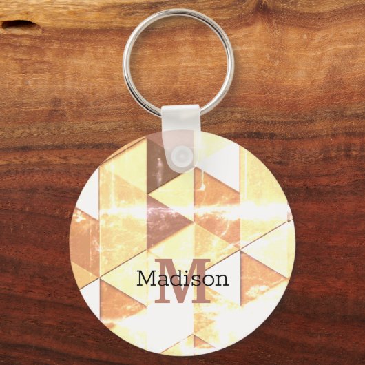 geel bruin geometrisch patroon Monogram Sleutelhanger (Voorkant)