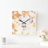  geel bruin geometrisch patroon Monogram Vierkante Klok (Huis)