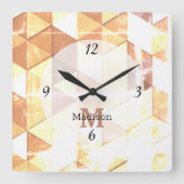 geel bruin geometrisch patroon Monogram Vierkante Klok (Voorkant)