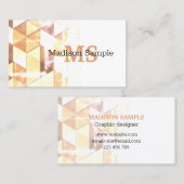 geel bruin geometrisch patroon Monogram Visitekaartje (Voorkant / Achterkant)
