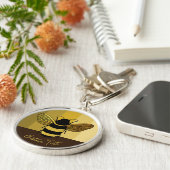 GEEL BRUIN GESTREEPTE LIJNEN GOUDEN ZWARTE HOMMEL SLEUTELHANGER (Zijkant)