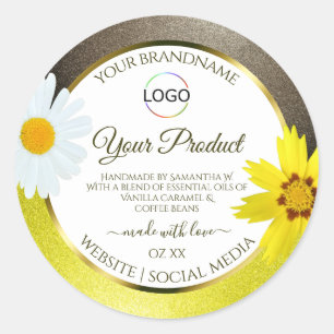 Geel bruin glitter-witte etiketten Voeg Logo toe