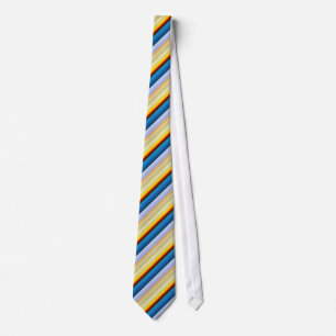 Geel, bruin, goudkleurig, blauw gestreept Stropdas
