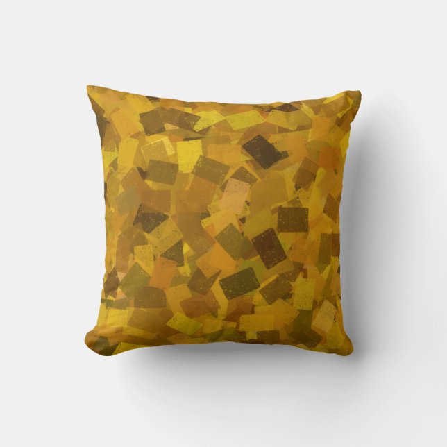 Geel Bruin Groen Kubisme Abstract Patroon Kussen (Voorkant)