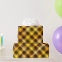 Geel Bruin Oogst Geruit Honing Patroon Cadeaupapier