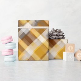 Geel Bruin Oogst Geruit Honing Patroon Cadeaupapier