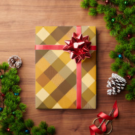 Geel Bruin Oogst Geruit Honing Patroon Cadeaupapier