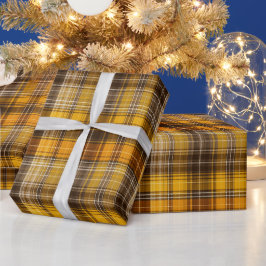 Geel Bruin Oogst Geruit Honing Patroon Cadeaupapier