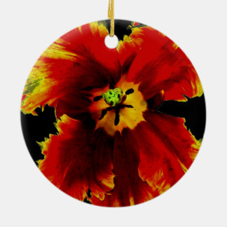 Geel Bruin op Zwarte Bloemmotief Keramisch Ornament