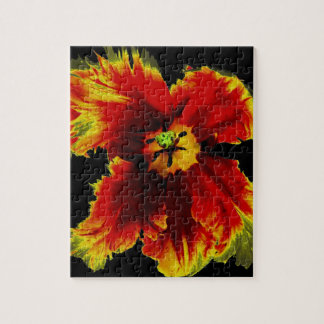 Geel Bruin op Zwarte Bloemmotief Legpuzzel