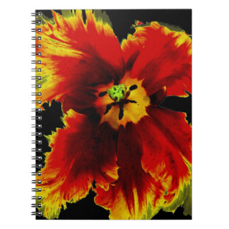 Geel Bruin op Zwarte Bloemmotief Notitieboek