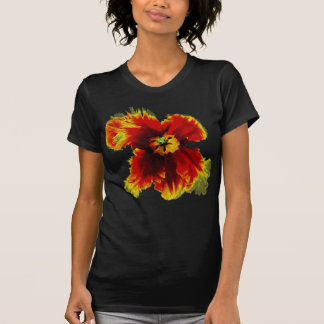 Geel Bruin op Zwarte Bloemmotief T-shirt