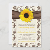 Geel bruin ribbon Damask Sunflower Wedding Kaart (Voorkant)