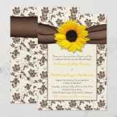 Geel bruin ribbon Damask Sunflower Wedding Kaart (Voorkant / Achterkant)