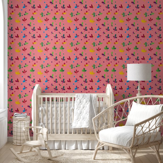 Geel Bruin Rood Blauw Bloemen Abstract Behang (Kinderen)