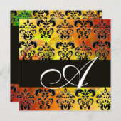 GEEL BRUIN ROOD ZWART DAMAST MONOGRAM , wit Kaart (Voorkant / Achterkant)