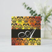 GEEL BRUIN ROOD ZWART DAMAST MONOGRAM , wit Kaart (Staand voorkant)