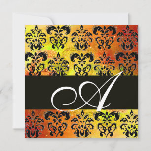 GEEL BRUIN ROOD ZWART DAMAST MONOGRAM , wit Kaart