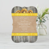 Geel bruin Rustic Sunflower Wedding Invite Kaart (Staand voorkant)