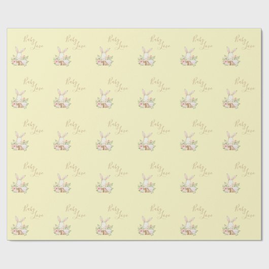 Geel bruin Script Cute Baby shower Wrap Cadeaupapier (Vlak)
