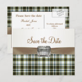 Geel bruin tartan patroon Save the Date Briefkaart (Voorkant / Achterkant)