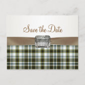 Geel bruin tartan patroon Save the Date Briefkaart (Voorkant)