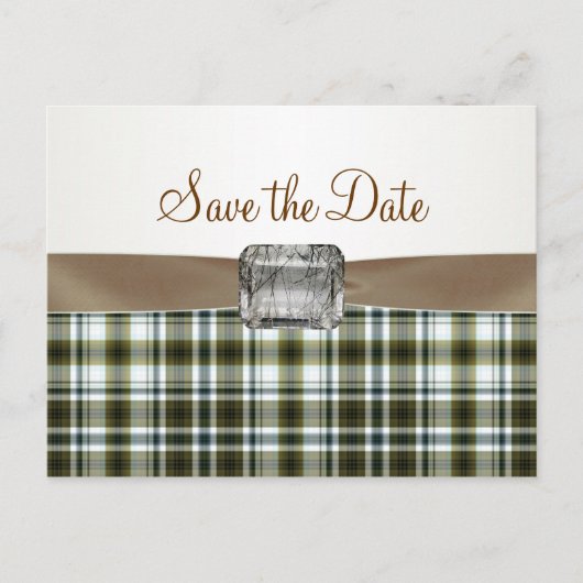 Geel bruin tartan patroon Save the Date Briefkaart (Voorkant)