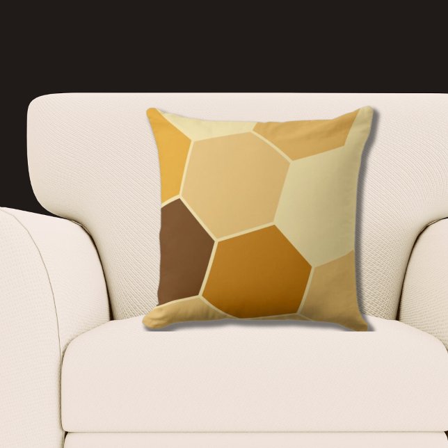 Geel Bruin Zeshoek Patroon Kussen (Yellow Brown Hexagon Pattern Throw Pillow)